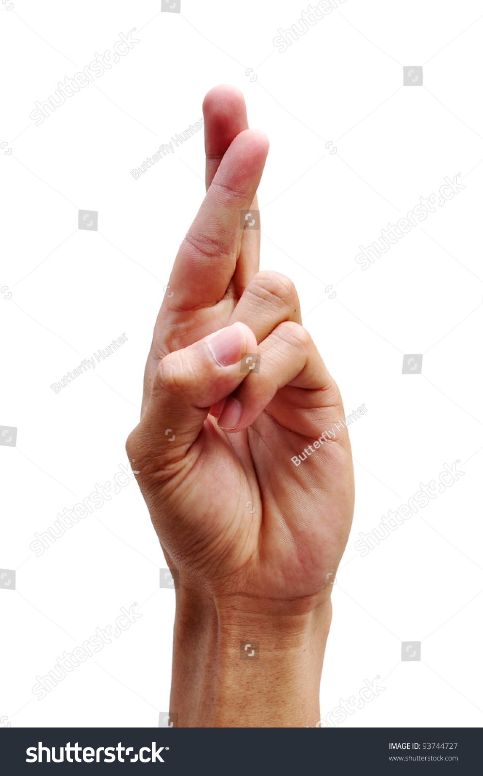 Conceptual Image, Finger Crossed Hand Sign Isolated On White With Stock 