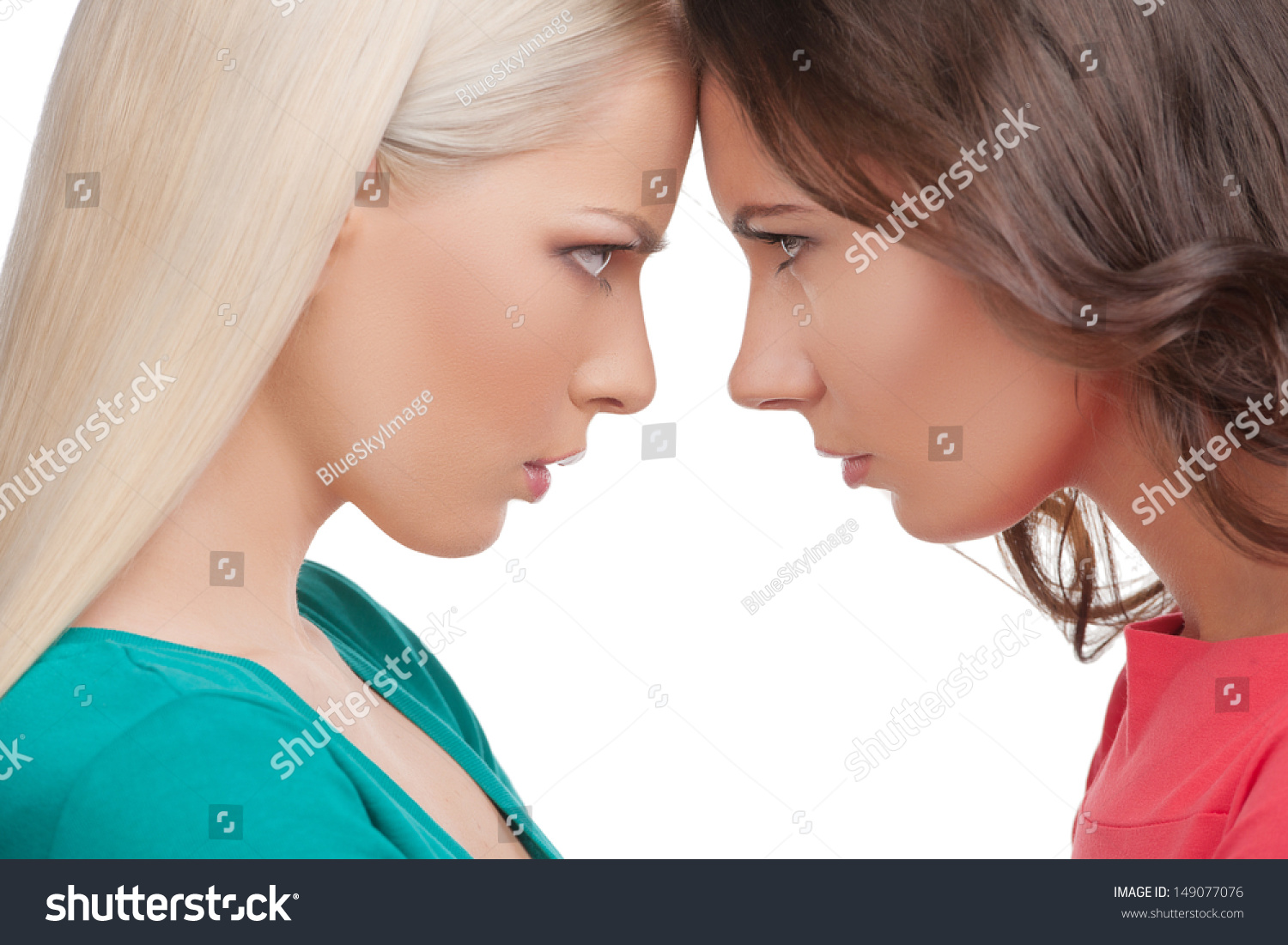 Confrontation Two Angry Women Standing Face To Face With Their