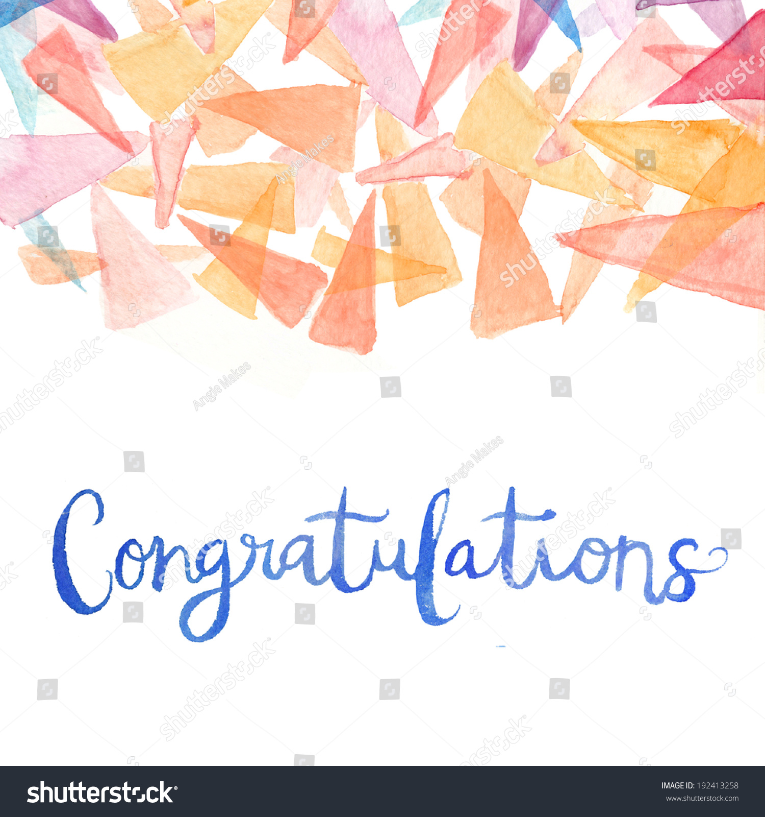 Congratulations Text On Watercolor Triangle Background Stock