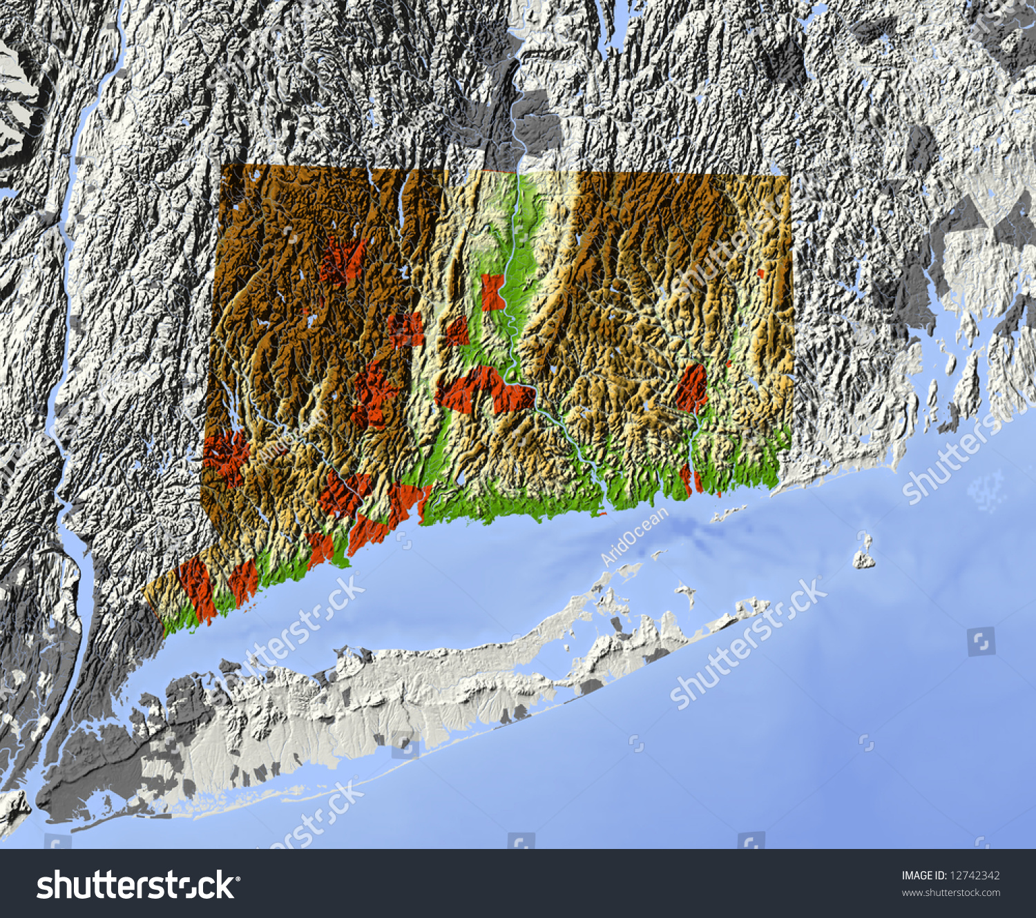 Connecticut Shaded Relief Map Shows Major Shutterstock