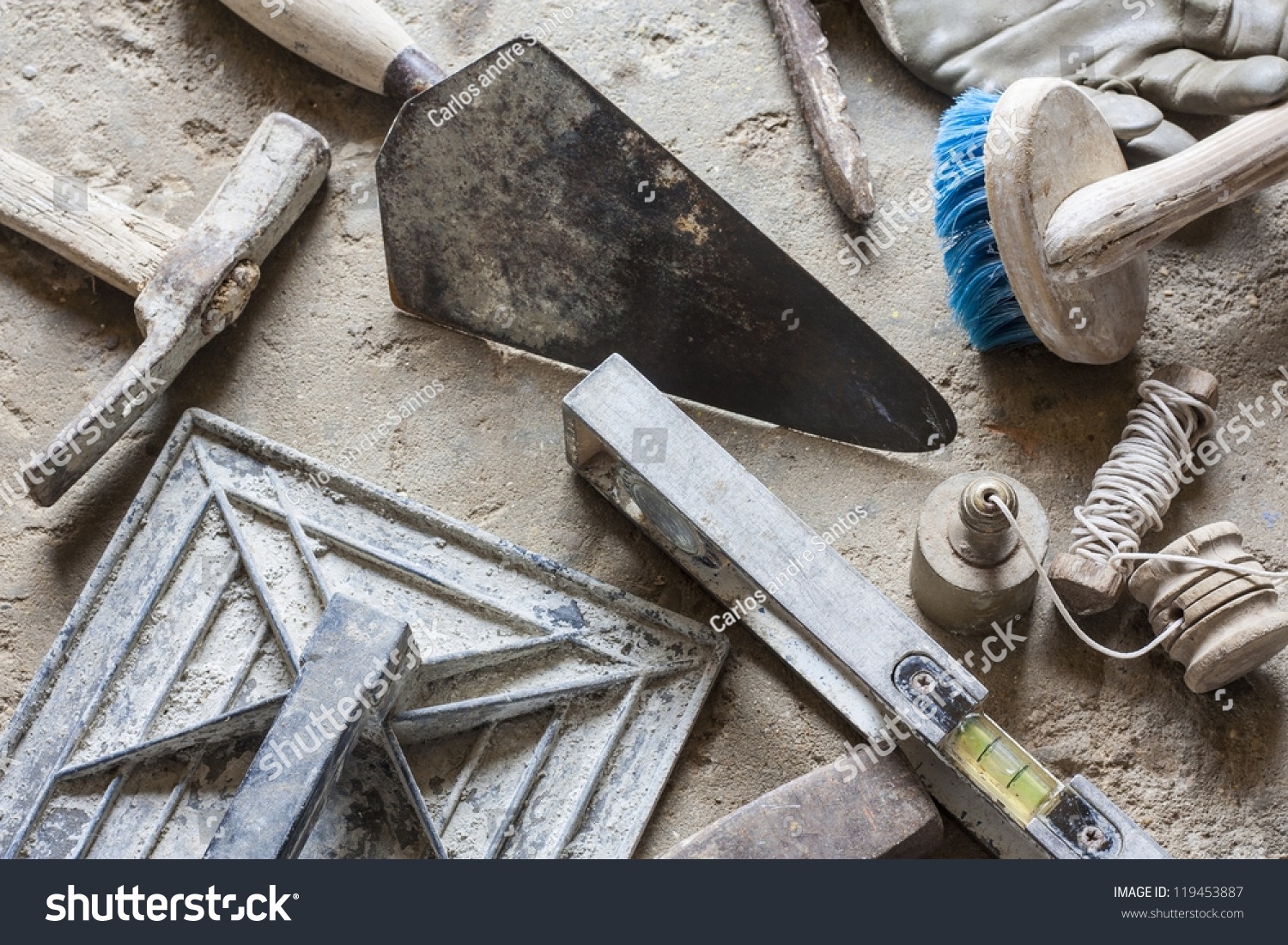 Construction Masonry Cement Mortar Tools Stock Photo 119453887