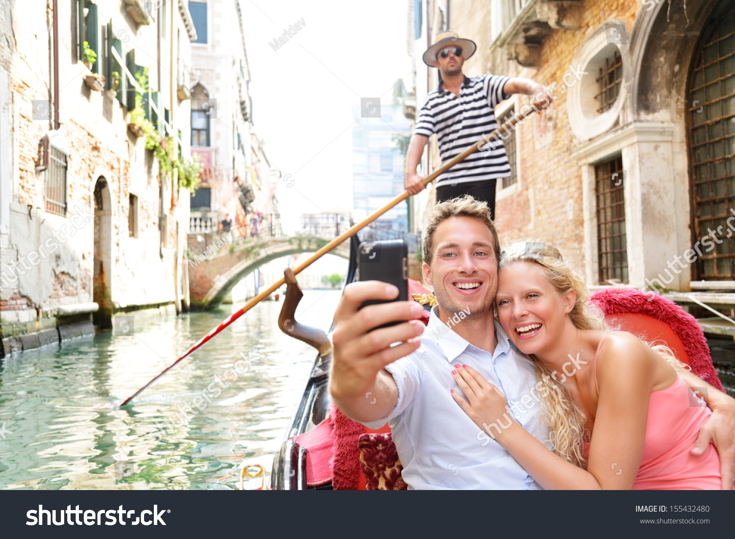 Couple In Venice On Gondola Ride Romance In Boat Happy Together On Travel Vacation Holidays 2451