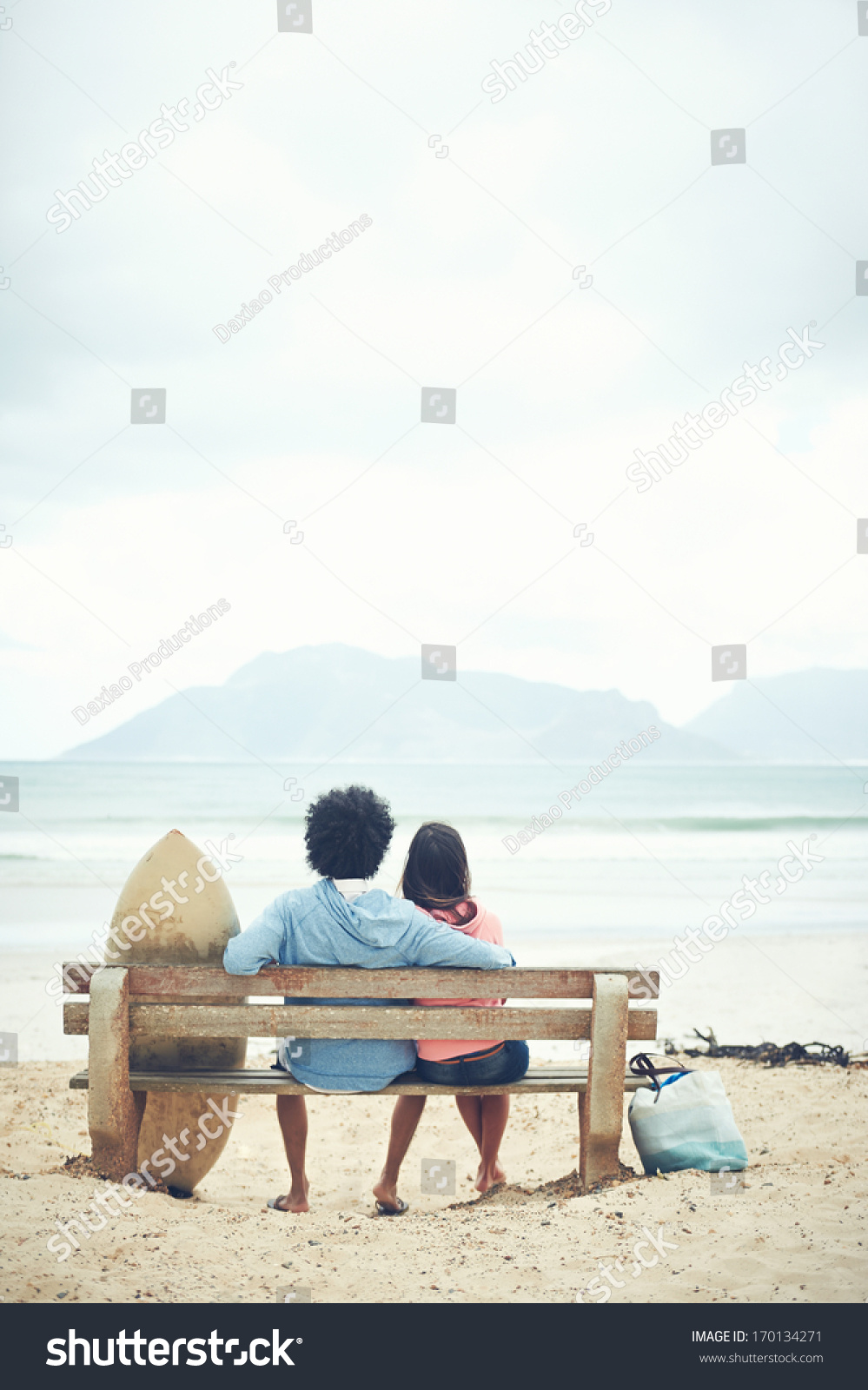 Couple Sitting On Bench Together Beach Stock Photo 170134271 - Shutterstock