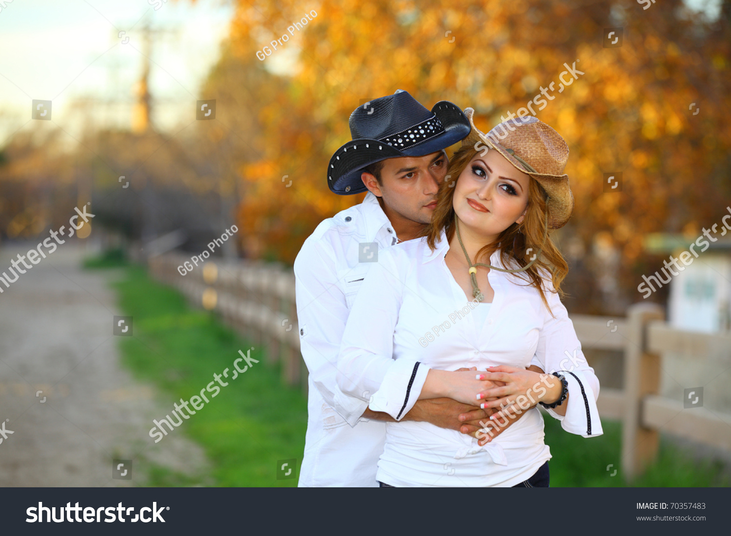 Cowboy And His Cowgirl Hugging Each Other Stock Photo 70357483