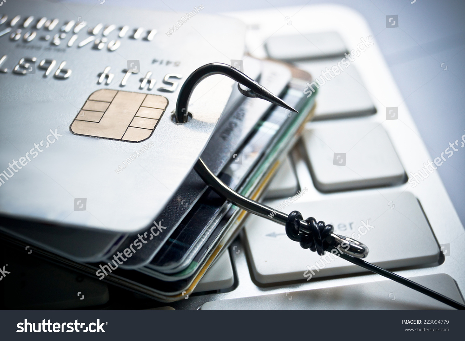 Credit Card Phishing - Piles Of Credit Cards With A Fish Hook On ...