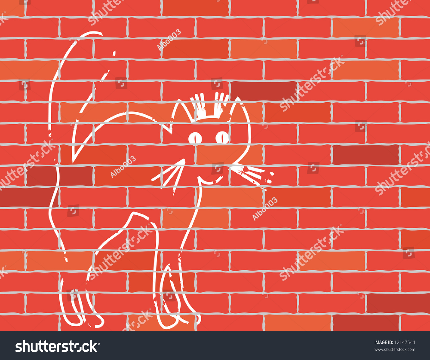 Cretaceous Image Of Cat On Brick Wall Cretaceous Image Of Cat On Brick Wall Raster Illustration