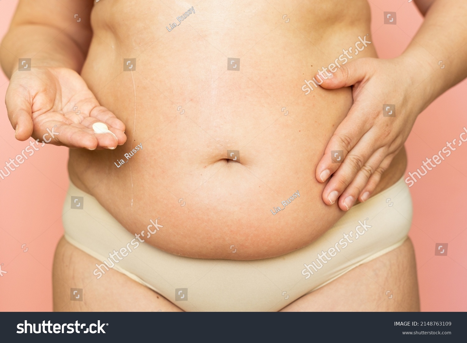 Cropped Overweight Woman Underwear Applying Painting Stock Photo Shutterstock