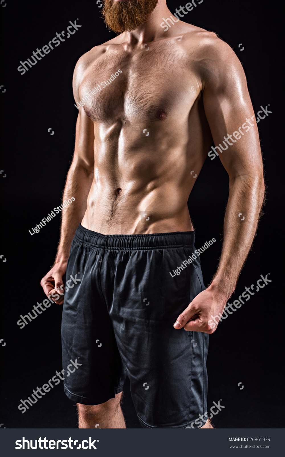 Cropped View Shirtless Bodybuilder Posing Isolated 스톡 사진 Shutterstock