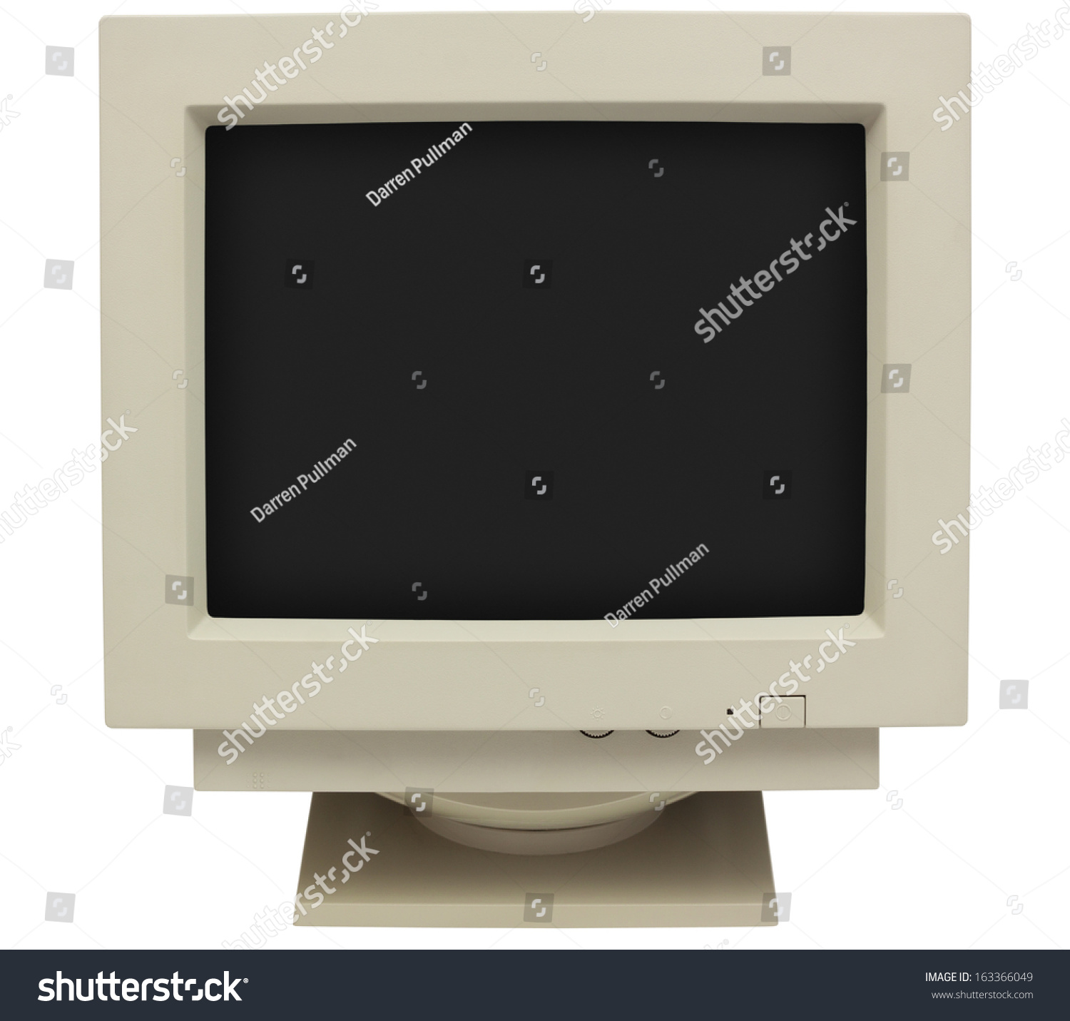 Crt Monitor With Black Screen For Copy Isolated On White With Clipping