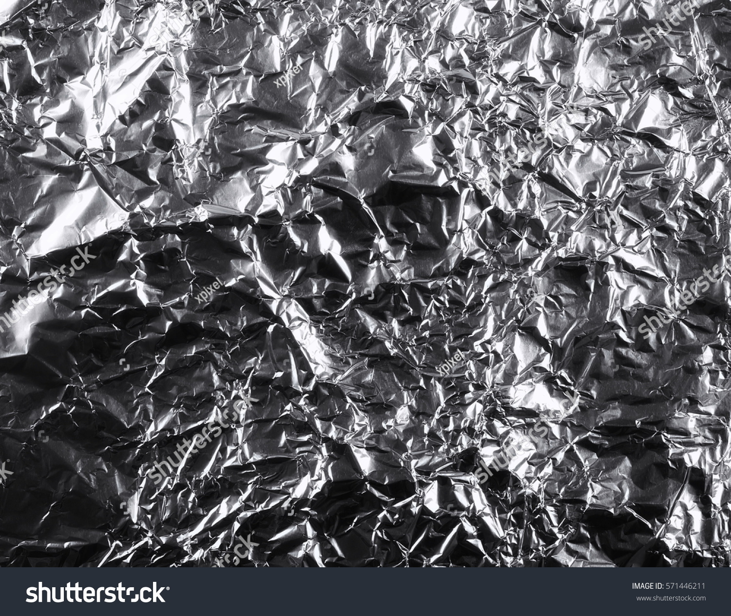 Crumpled Silver Aluminum Foil Background Abstract Stock Photo