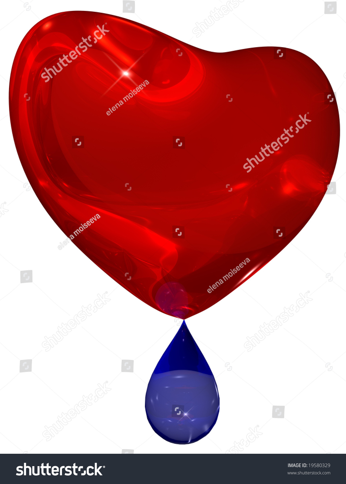 Crying Red Heart With Blue Tear Drop, Isolated On White Stock Photo 