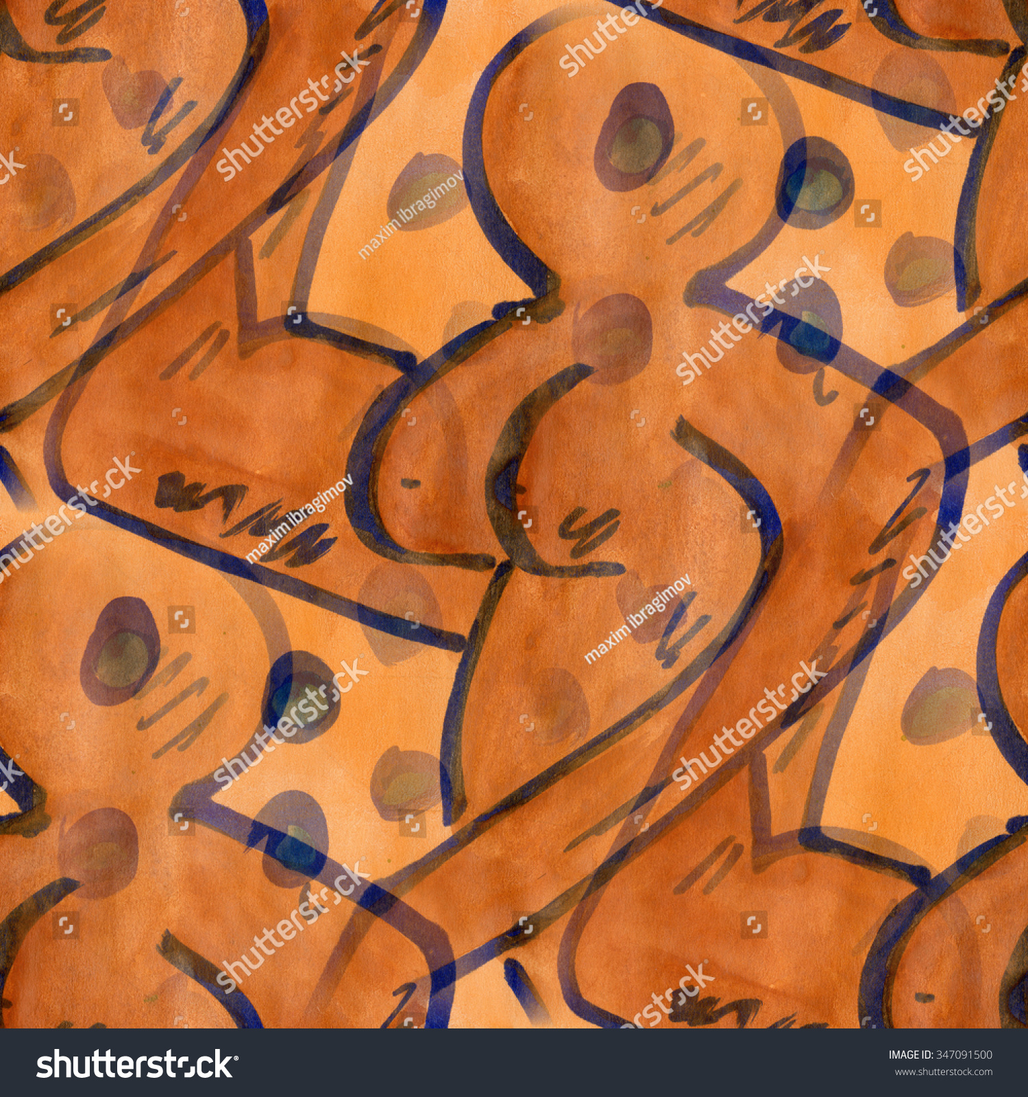 Cubism Naked Woman Orange Seamless Texture Stock Illustration The