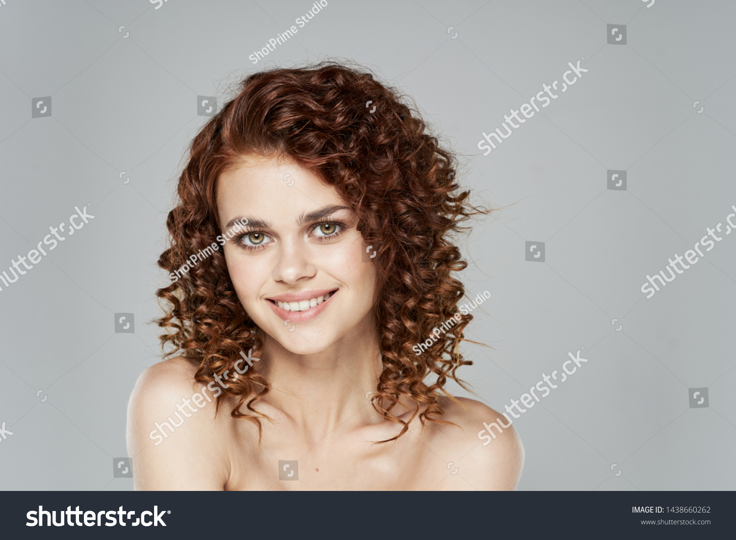 Curly Hair Beautiful Face Nude Shoulders Stock Photo