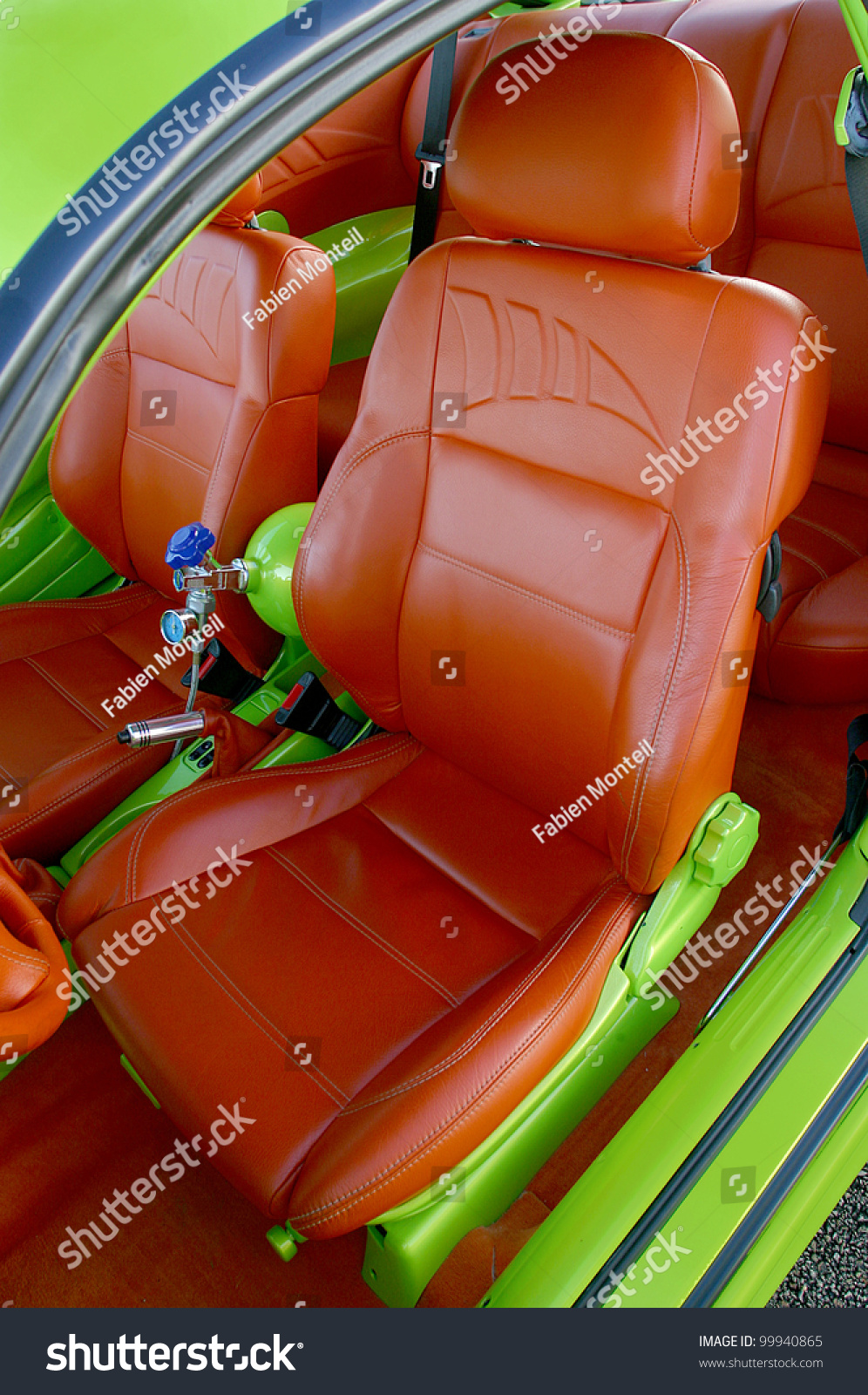 Customized Interior Car Orange Leather Seats Stock Photo 99940865