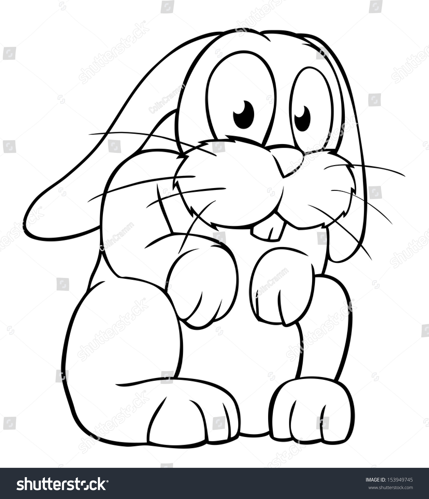 Cute Black And White Cartoon Rabbit Looking Scared. Stock Photo