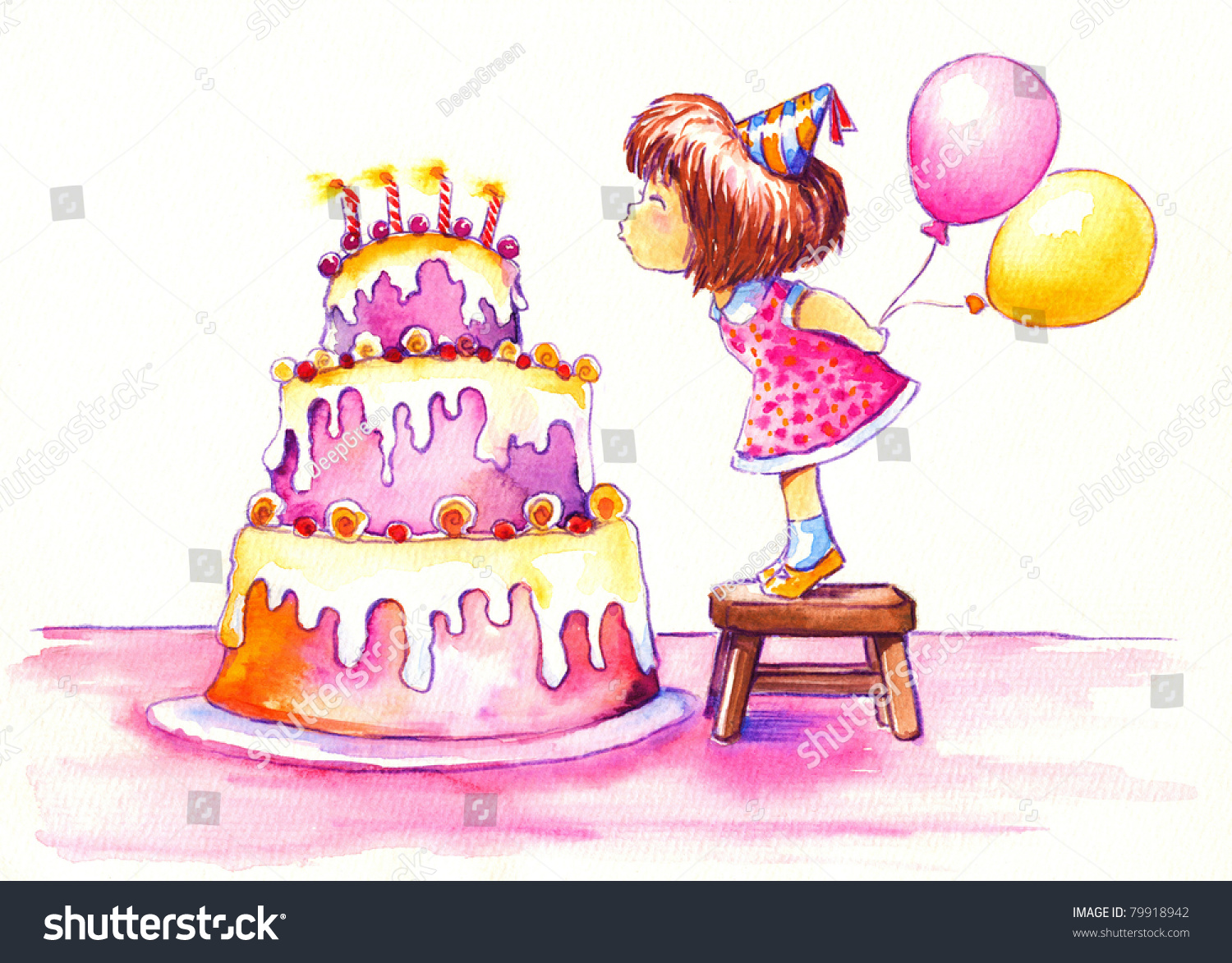 Cute Girl Blowing Out Candles Her Stock Illustration 79918942 