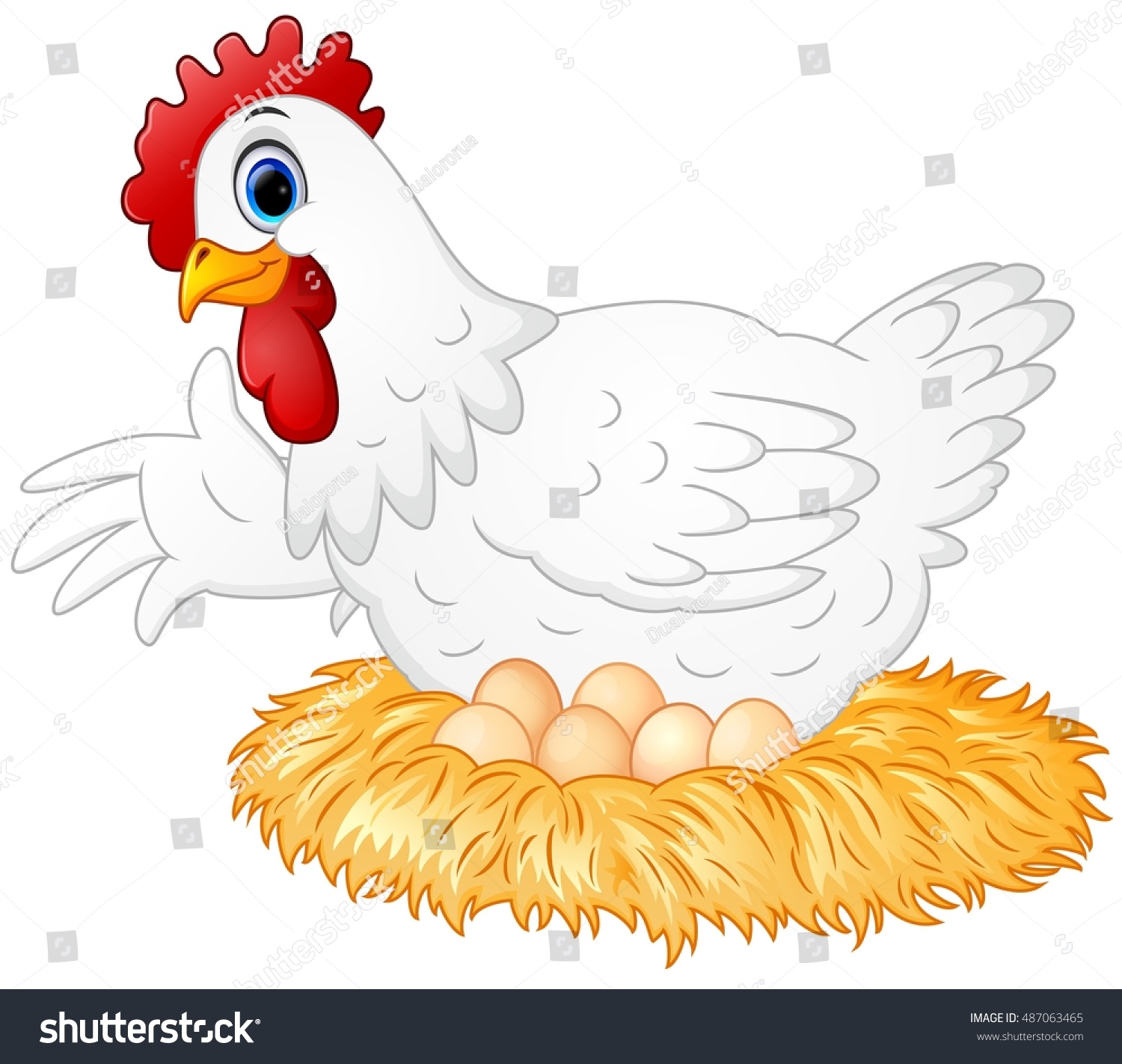 Cute Hen Brooding Her Egg Stock Illustration 487063465