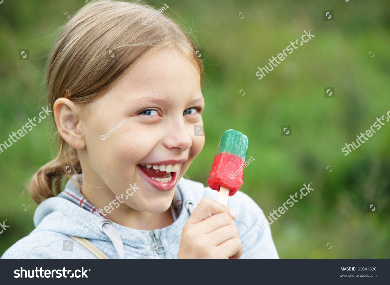 Cute Laughing Little Blond Girl Ice Stock Photo 60041