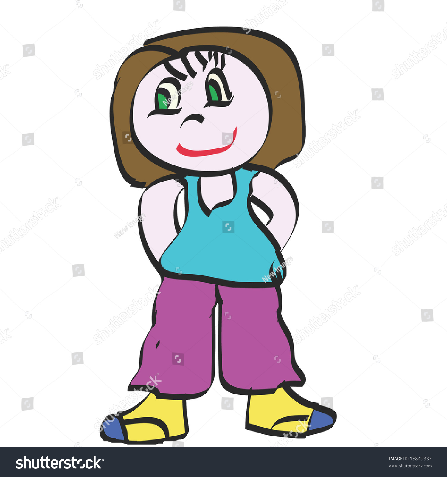 Cute Little Brown Hair Girl Cartoon Stock Illustration 15849337 