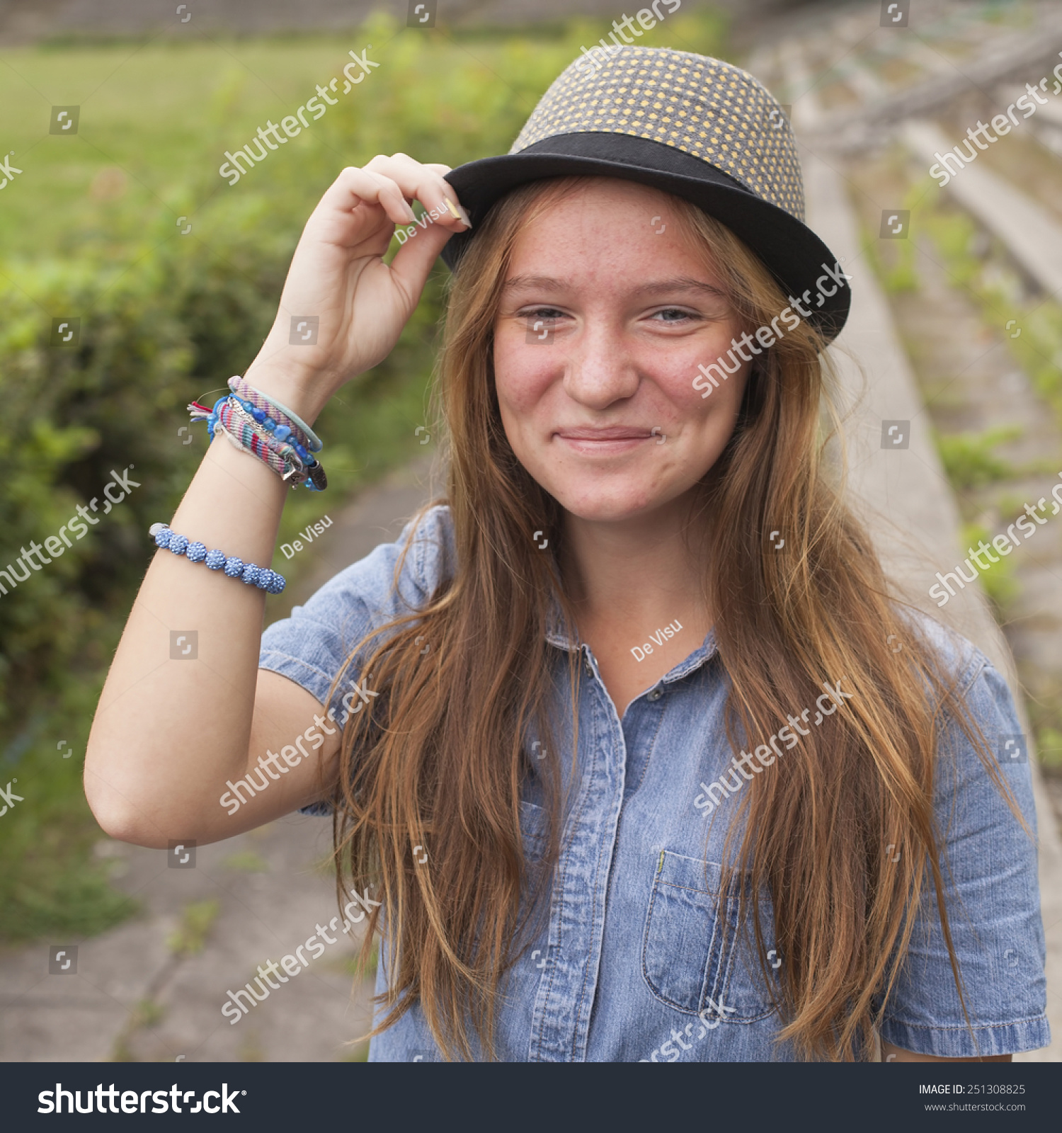 Cute Teen Girl Wearing Hat Outdoors Stock Photo 2513