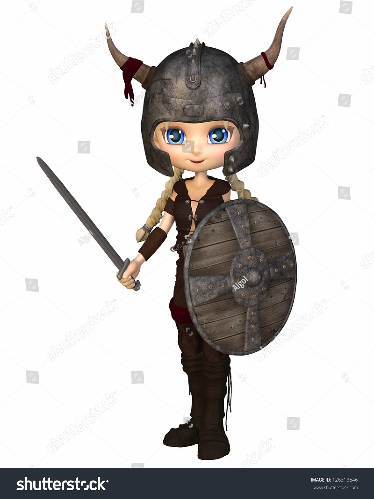 Cute Toon Style Viking Warrior Girl Stock Illustration ...