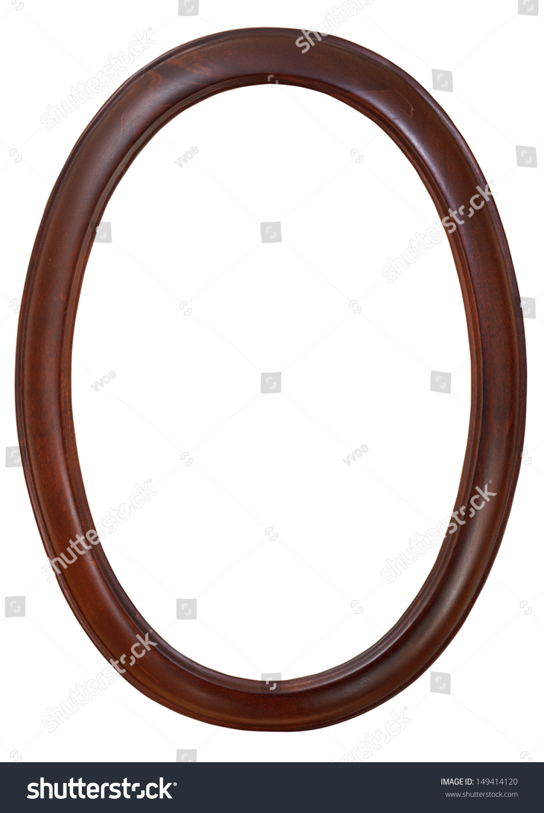 Dark Brown Oval Wooden Picture Frame With Cutout Canvas Isolated On