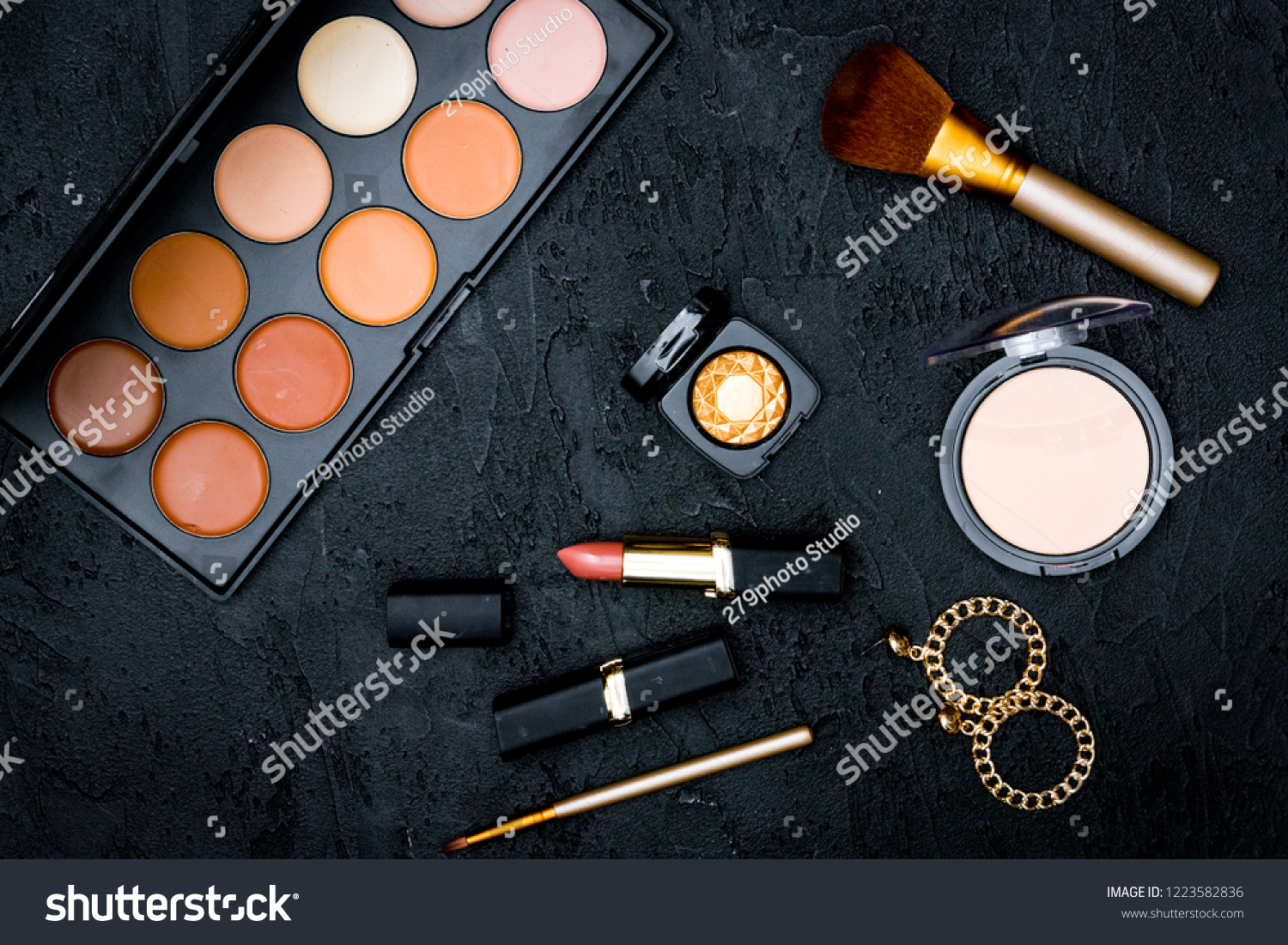 Decorative Cosmetics Nude On Dark Background Stock Photo 1223582836