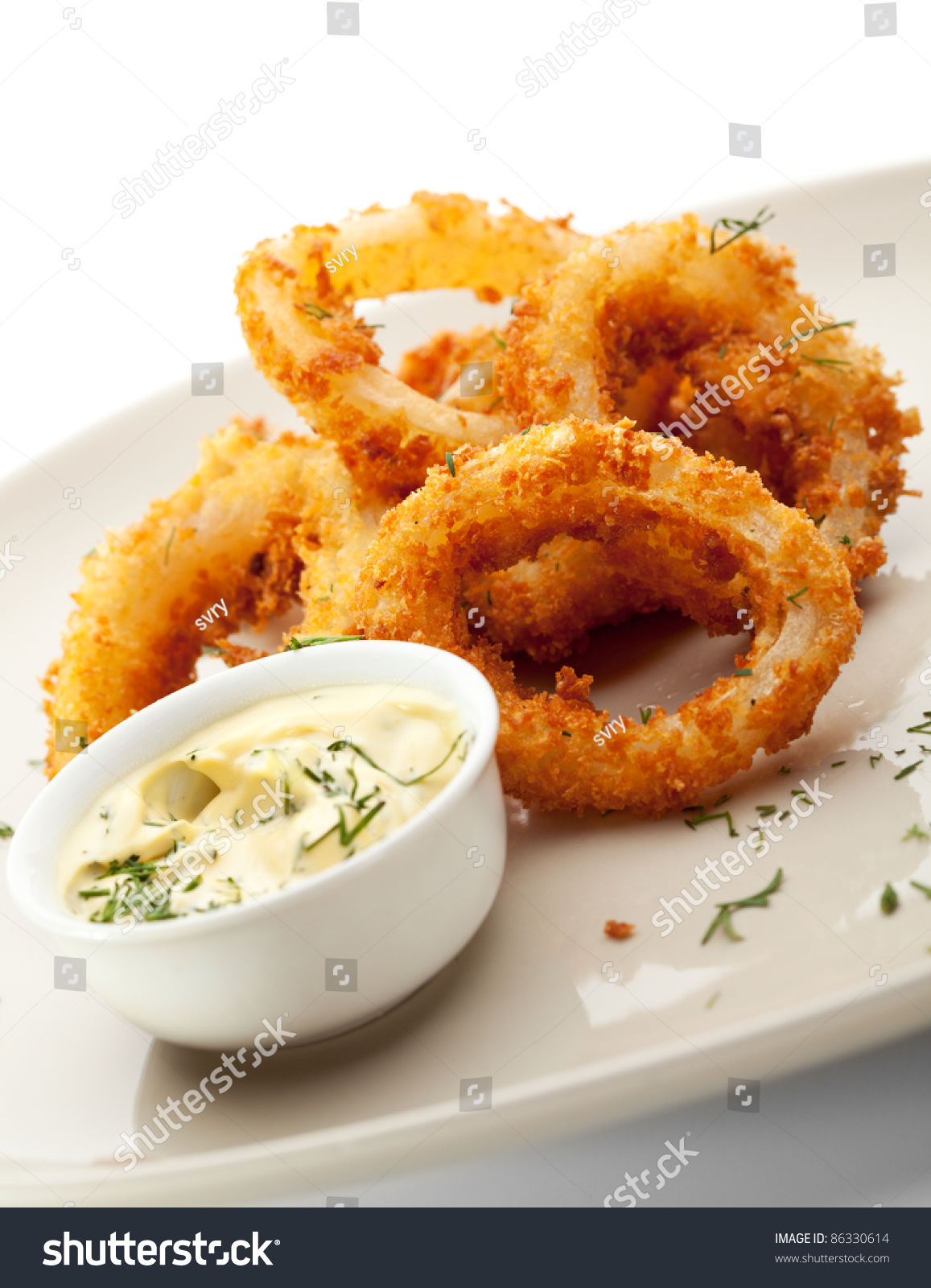 Deep Fried Calamari Rings With Sauce Bowl Stock Photo 86330614 ...