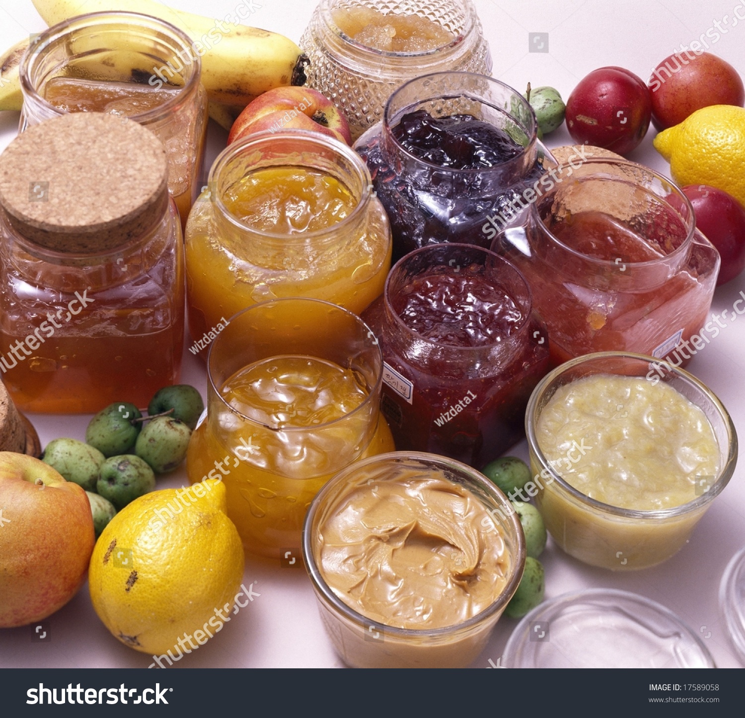 Delicious Healthy Food Tasty Collection Of Sweet Fruit Jams Stock