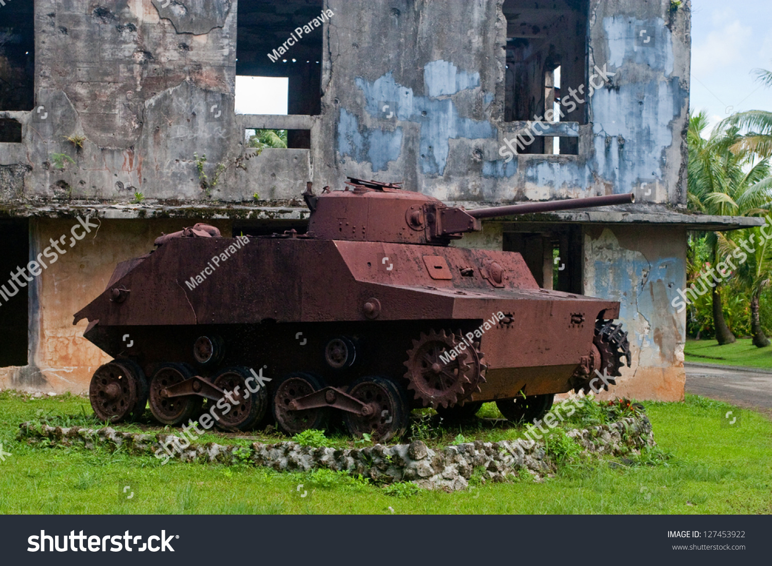 Derelict World War Ii Japanese Tank On Pacific Island Of Babelthuap