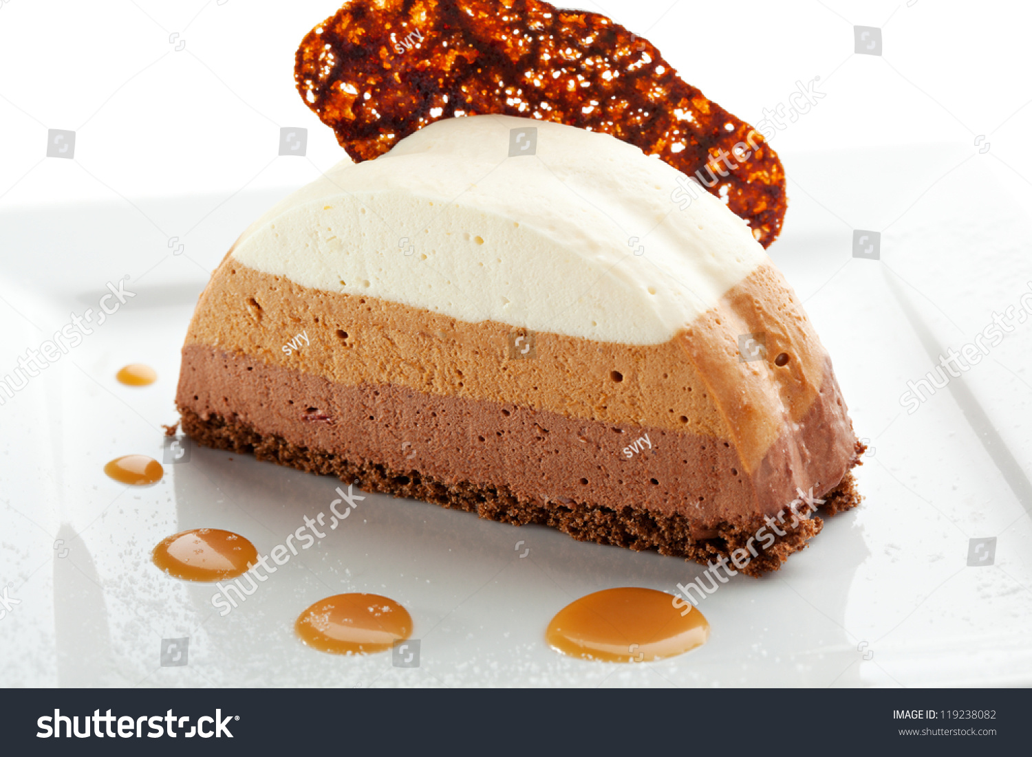 Dessert - Three Layer Chocolate Cake Stock Photo 119238082 ...