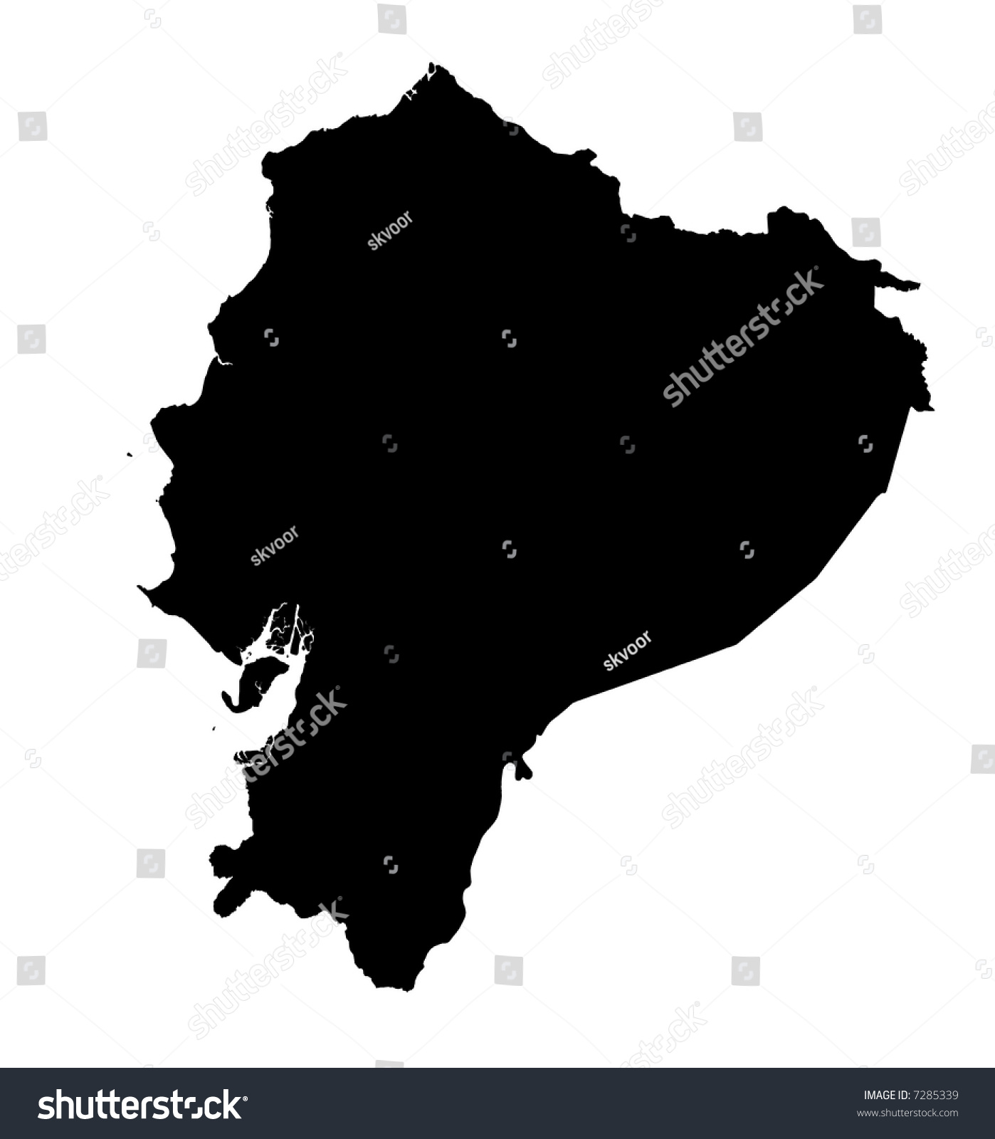 Detailed Map Of Ecuador Black And White Mercator Projection Stock