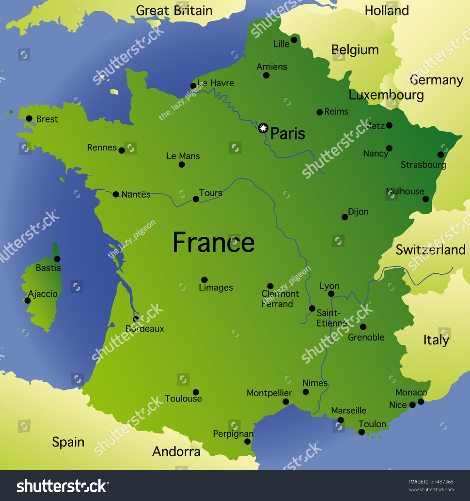 Detailed Map Of France Stock Photo 37487365 Shutterstock