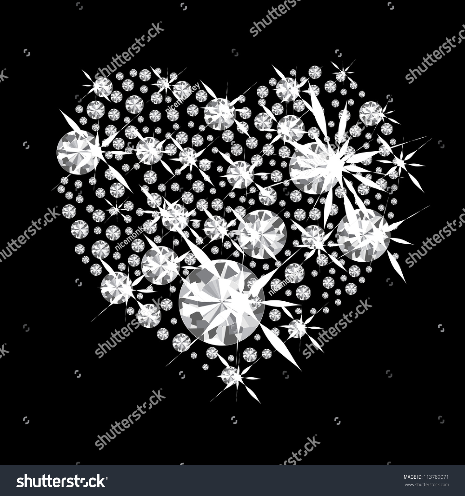 Diamond Jewelery Heart Concept With Black Background And Glittering 