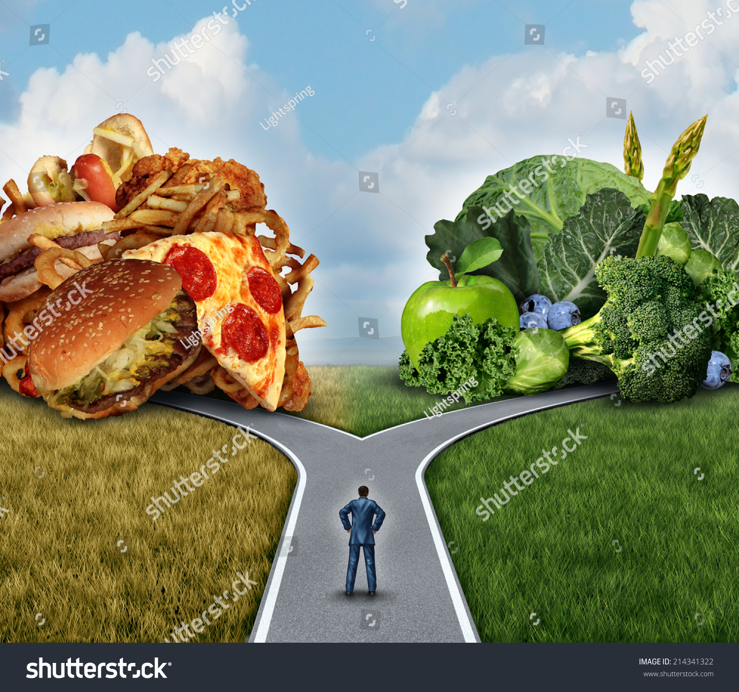 Diet decision concept and nutrition choices dilemma between healthy ...