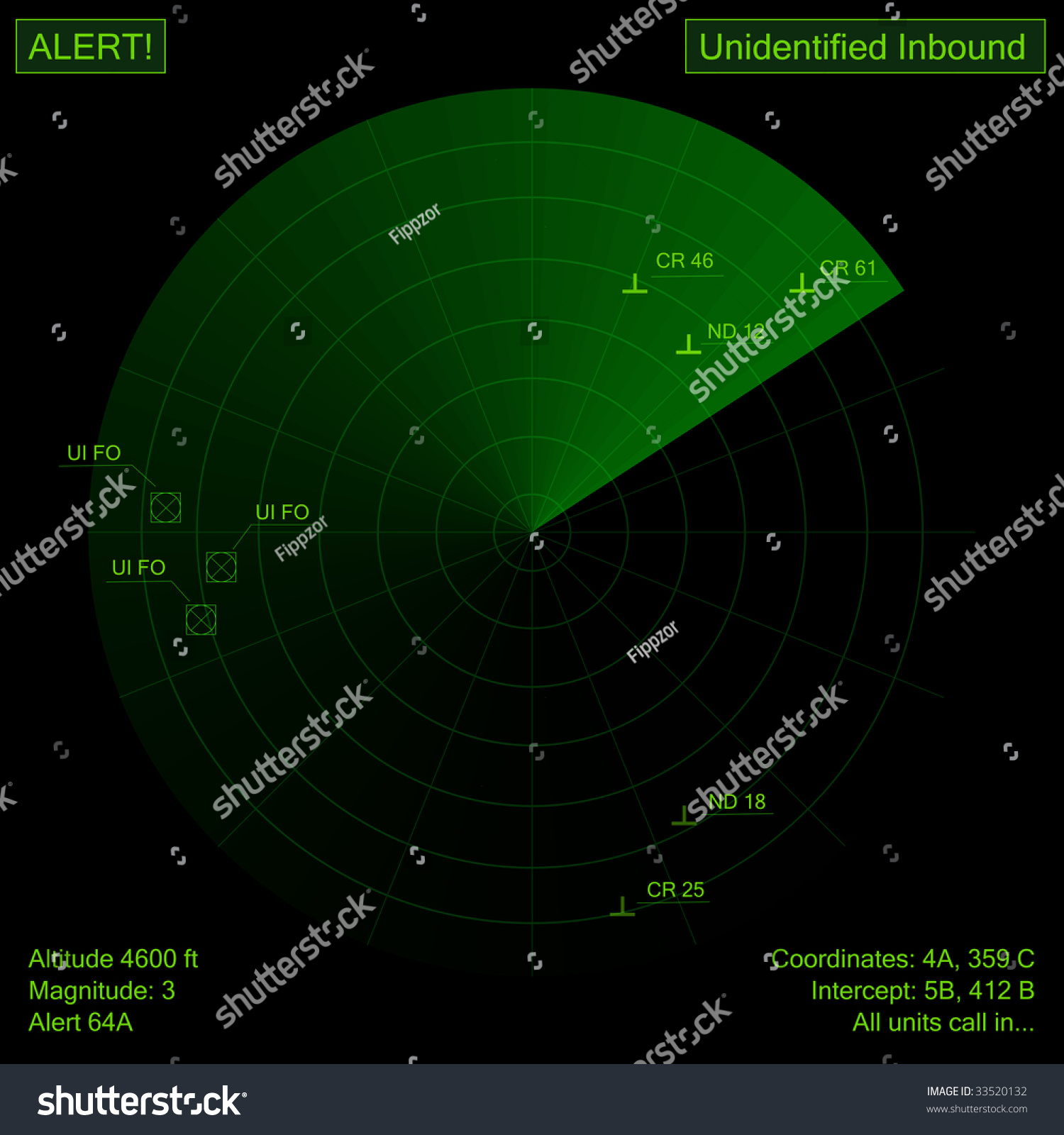 Digital Creation Of A Green Radar Showing Objects. Stock Photo 33520132 