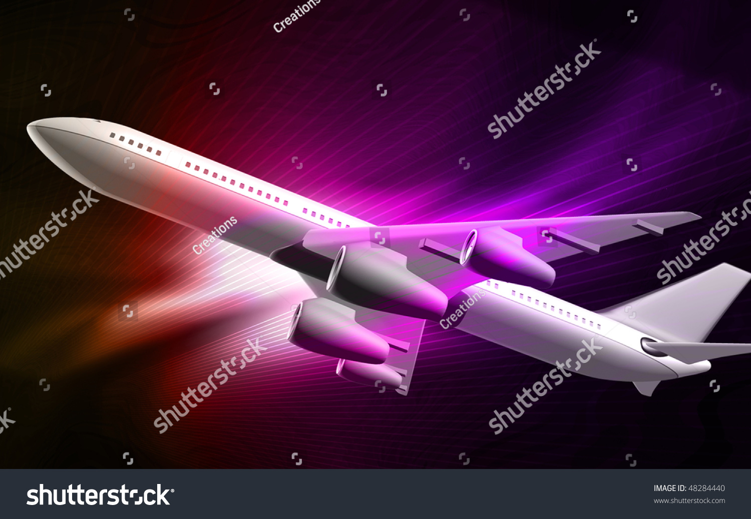Digital Illustration Of Aeroplane With Colour Background - 48284440