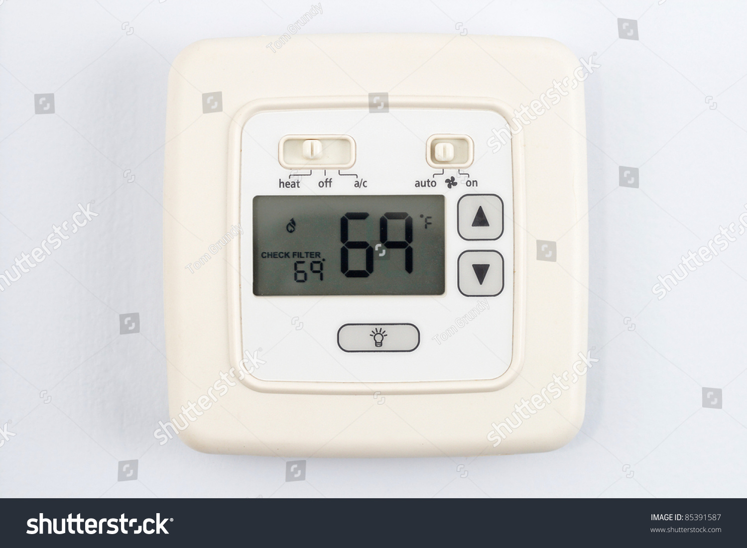Digital Thermostat On Light Blue Wall Stock Photo 85391587 - Shutterstock