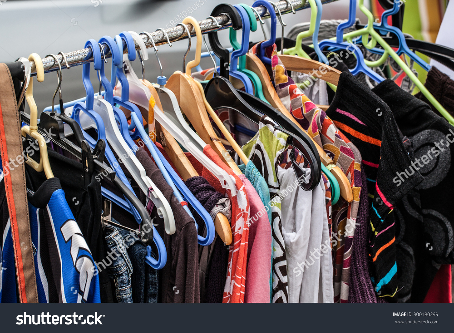 Display Of Second Hand Clothes On Rack For Charity,Donation,Reusing Or ...