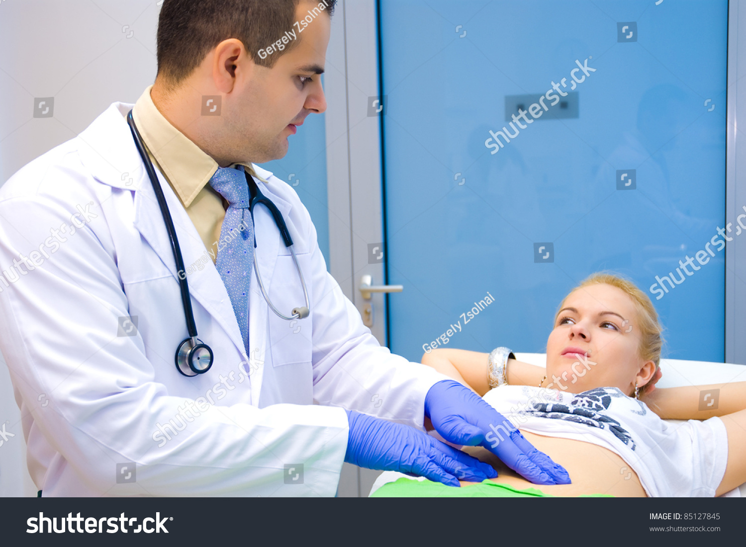 Doctor Examining Patients Belly Stock Photo 85127845 Shutterstock