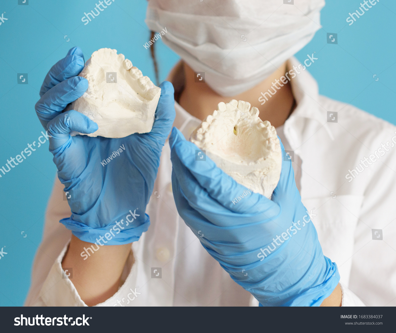 Doctor Shows Plaster Cast Human Jaw Stock Photo Edit Now 1683384037