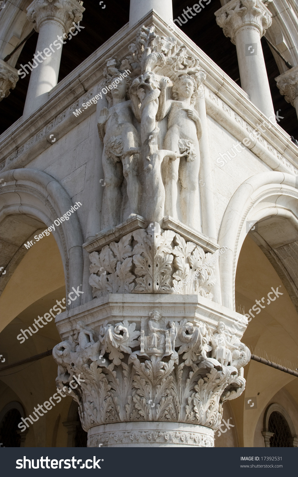 Doges Palace Palazzo Ducale Di Venezia Pillar Venice Italy Stock