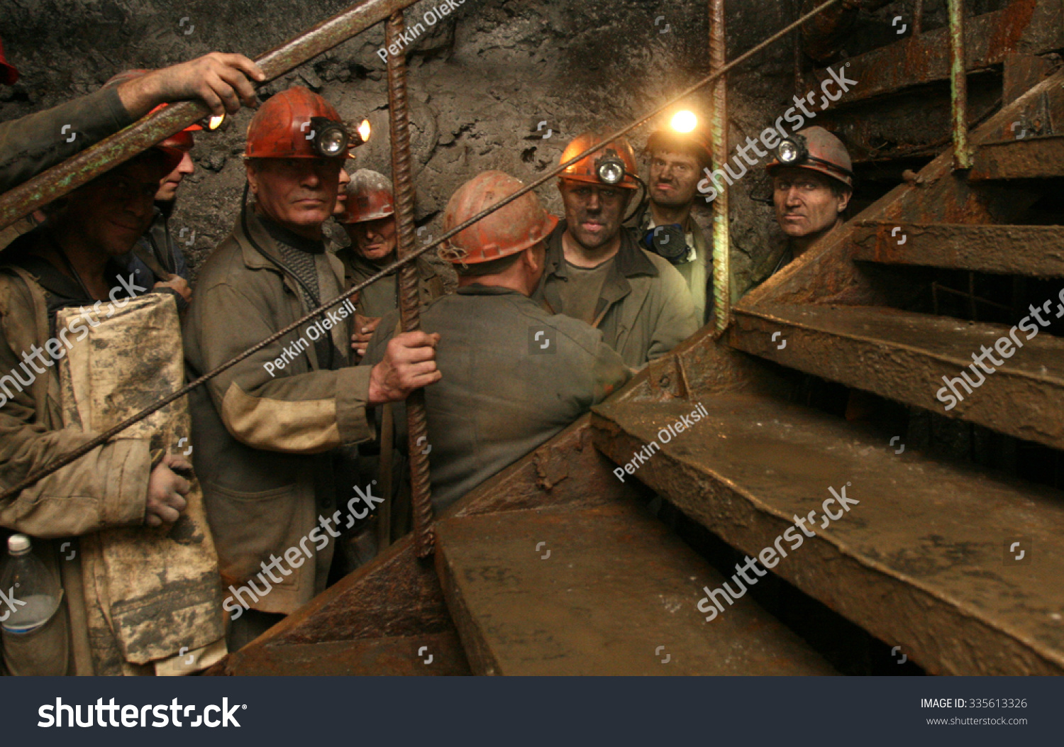 DONETSK UKRAINE September 26 2007 Coal miners at Abakumova mine wait to lower into the breast by an elevator for shift change DONETSK UKRAINE September 26 2007 Coal miners at Abakumova mine wait to lower into the breast by an elevator for shift change
