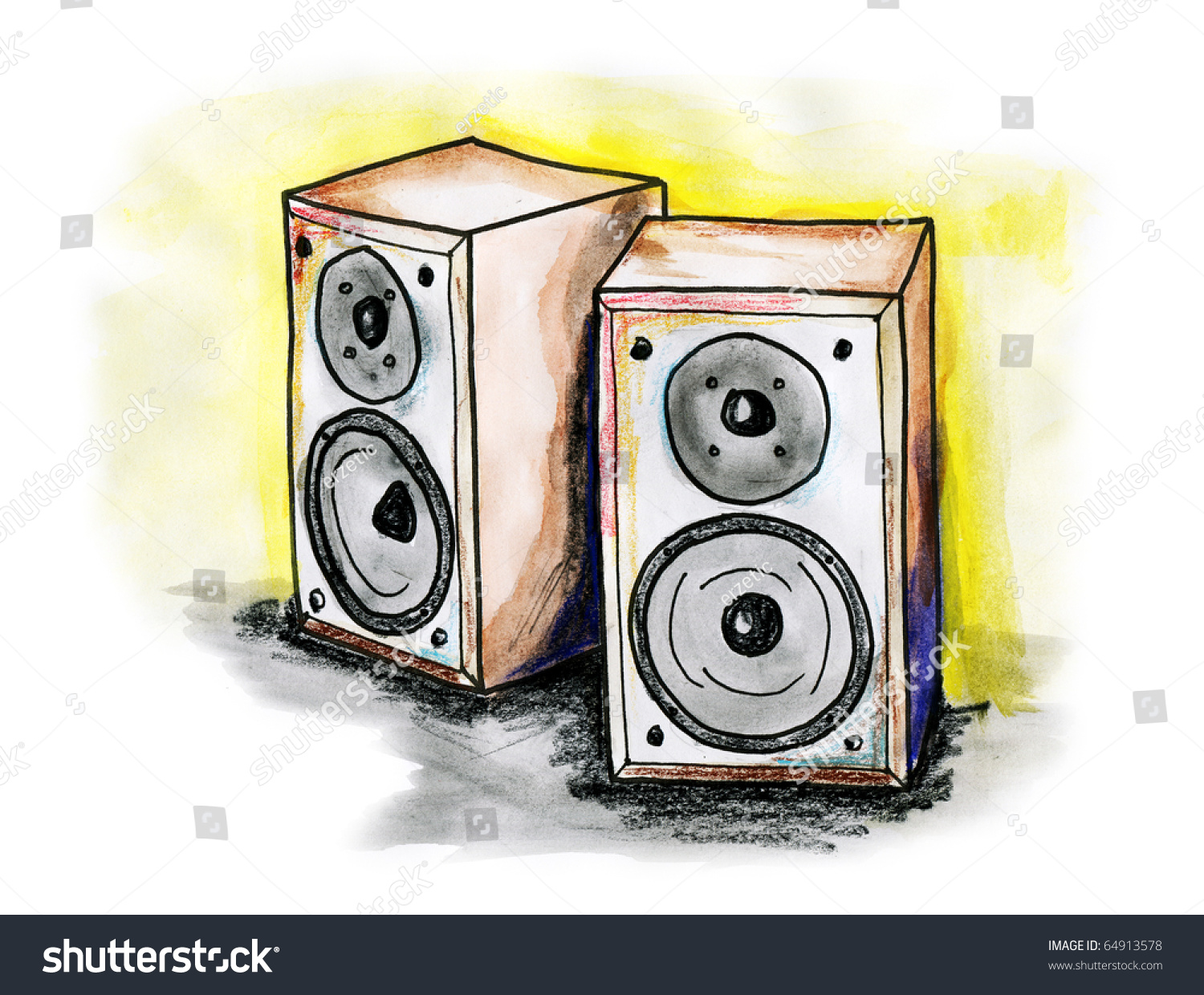 Drawing Illustration Hifi Stereo Speakers On Stock Illustration