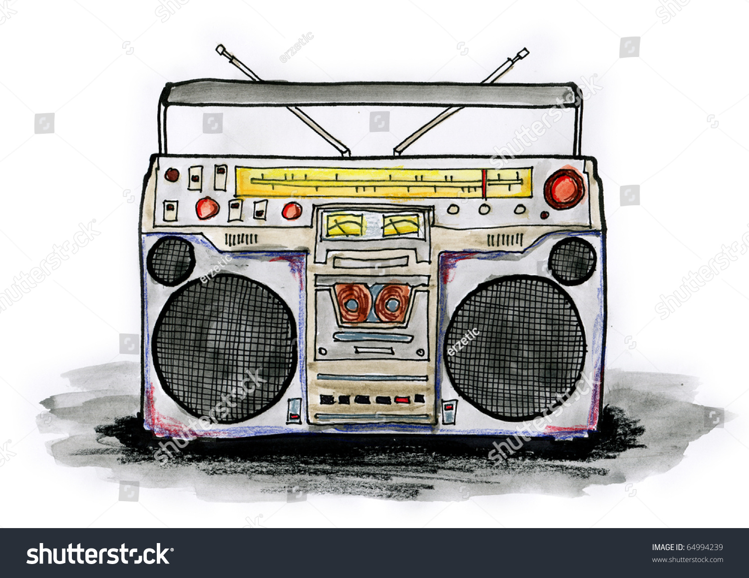 Drawing / Illustration Of Boombox On White Background 64994239