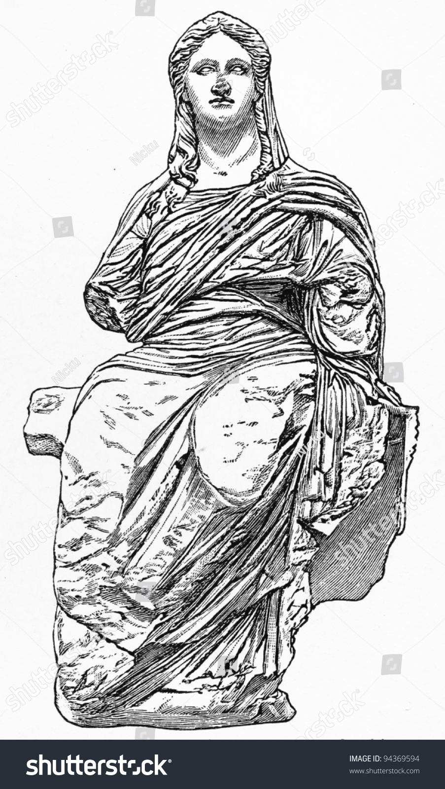 Drawing Of Demeter Old Statue, Goddess Of Earth, Agriculture And