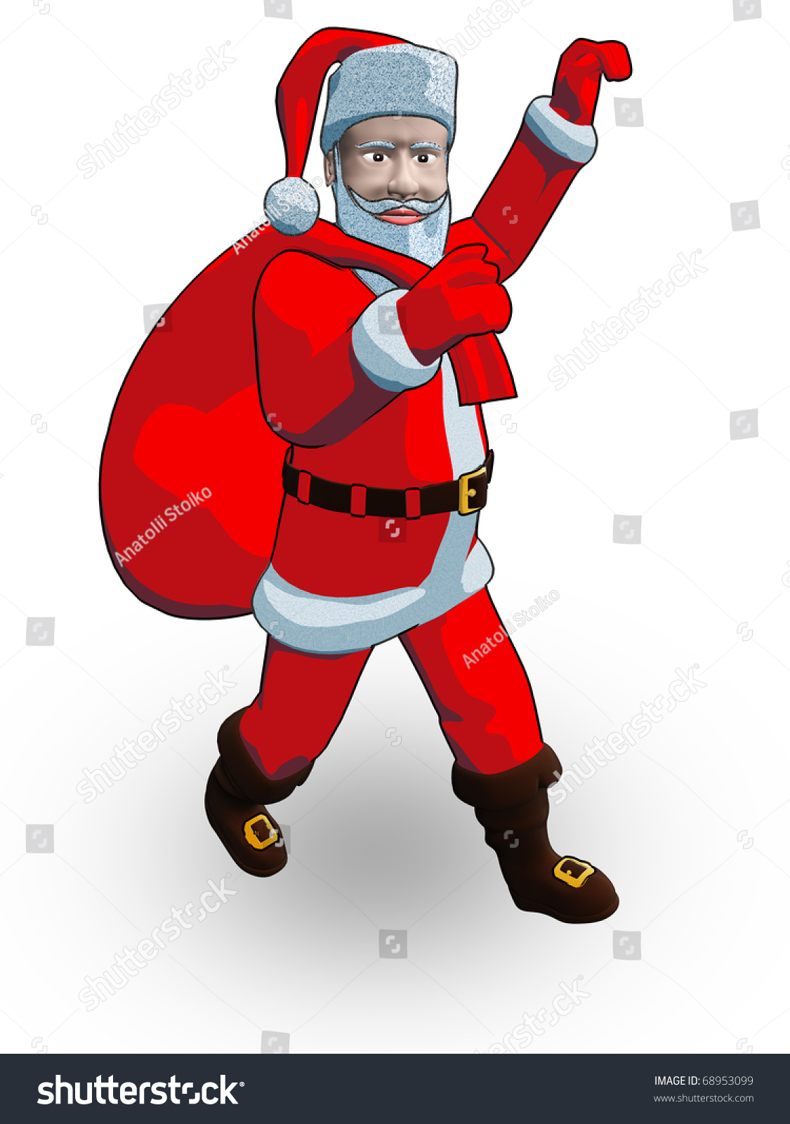 Drawing Santa Which The Bag With Holds In A Hand Stock Photo 68953099