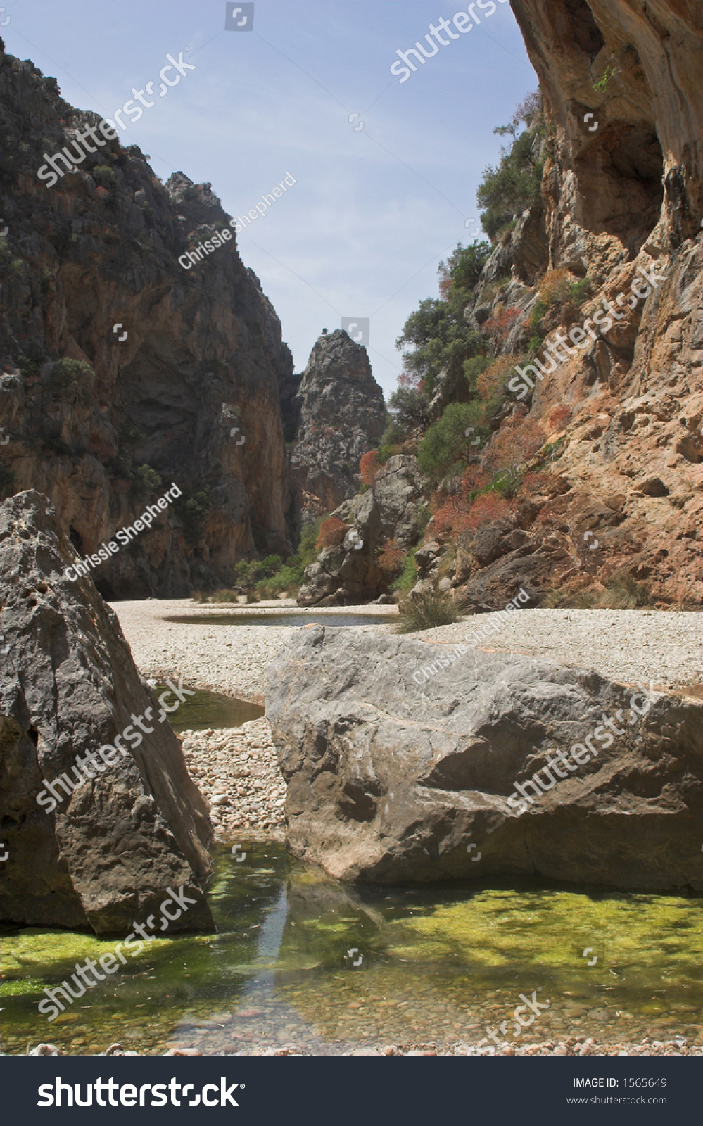 Dried River Gorge Between Two Mountains Dried River Gorge Between Two Mountains Stock Photo