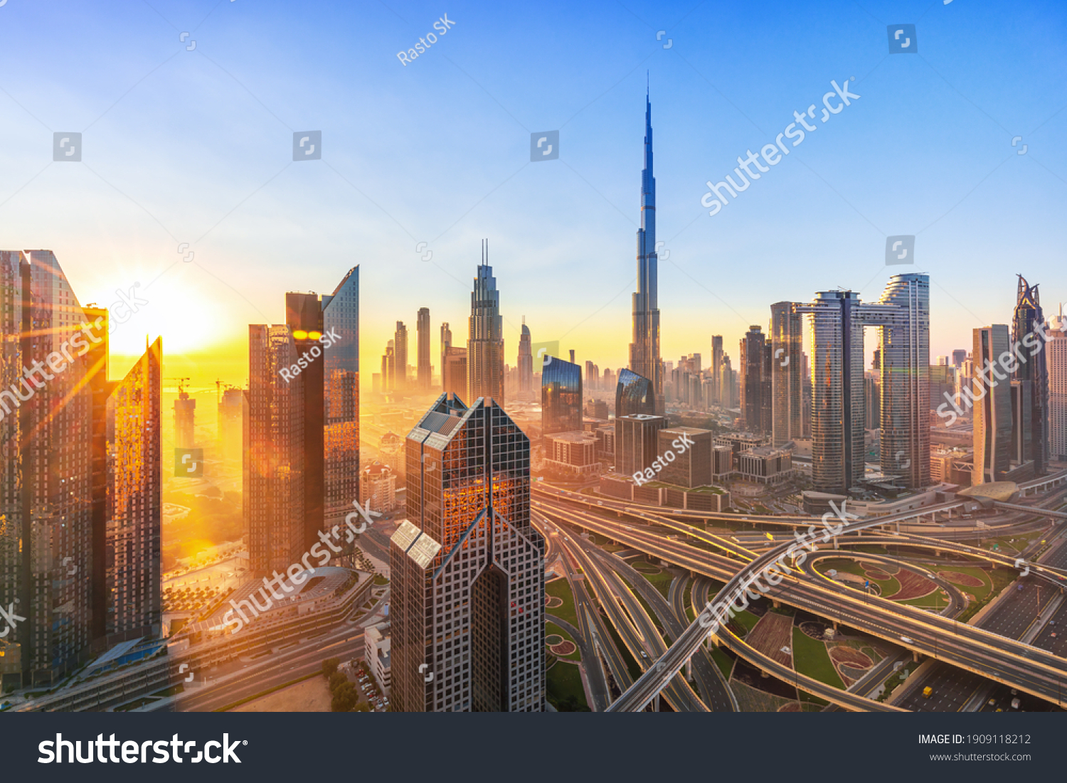 Dubai City Center Skyline Drone Amazing Stock Photo