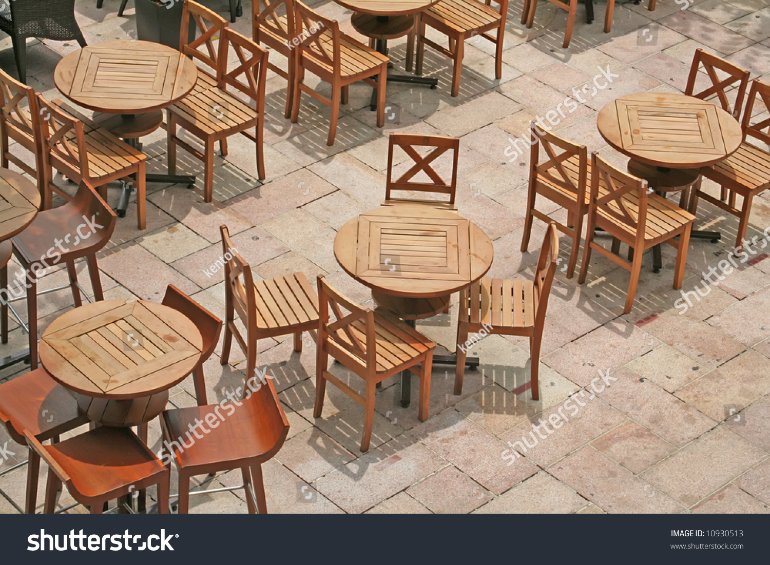 Eating Open Air Area In A Upscale Foodcourt During A Sunny Day Stock